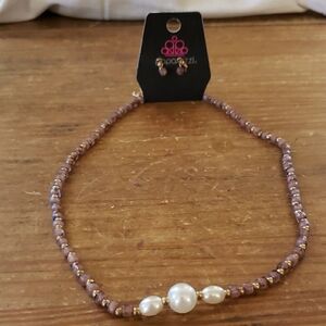 Paparazzi Brown and Gold Beaded Necklace With Earrings